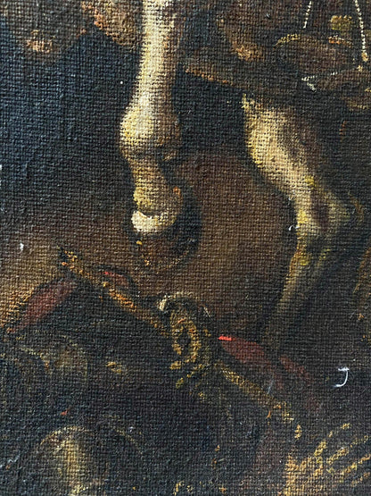 Close-up of Litvinov Oleg Arkad’yevich Oil painting Standard bearer textured canvas