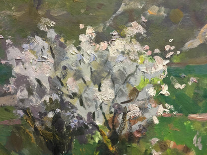 Textured oil painting of blooming tree by Golub Stepan Filippovich