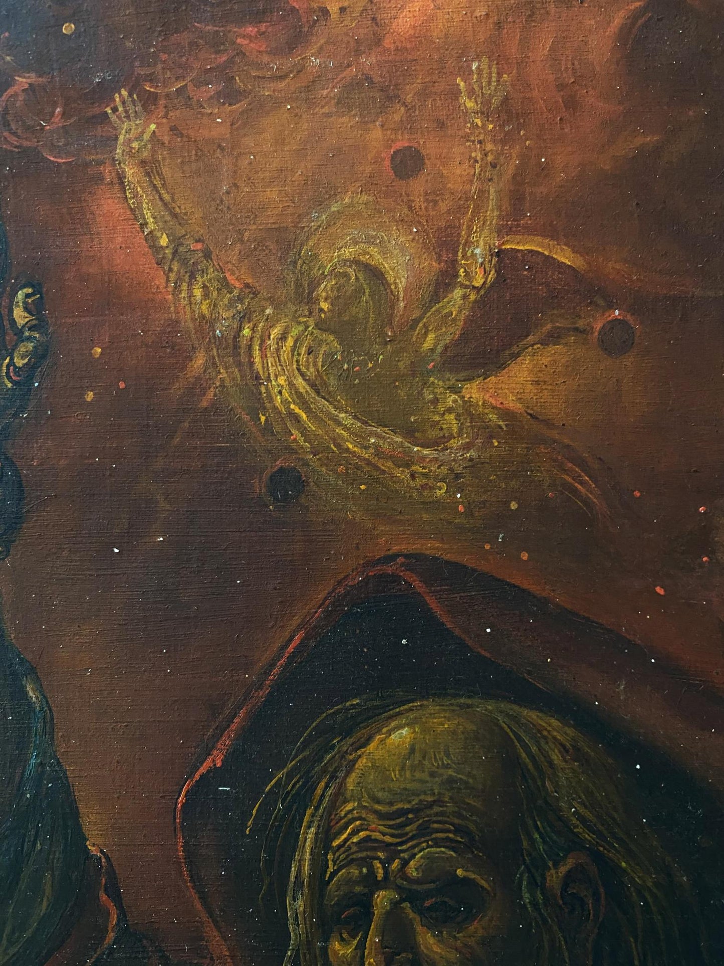 Oil painting of haunting figure in golden robe by Moses Litvinov Oleg Arkad’yevich
