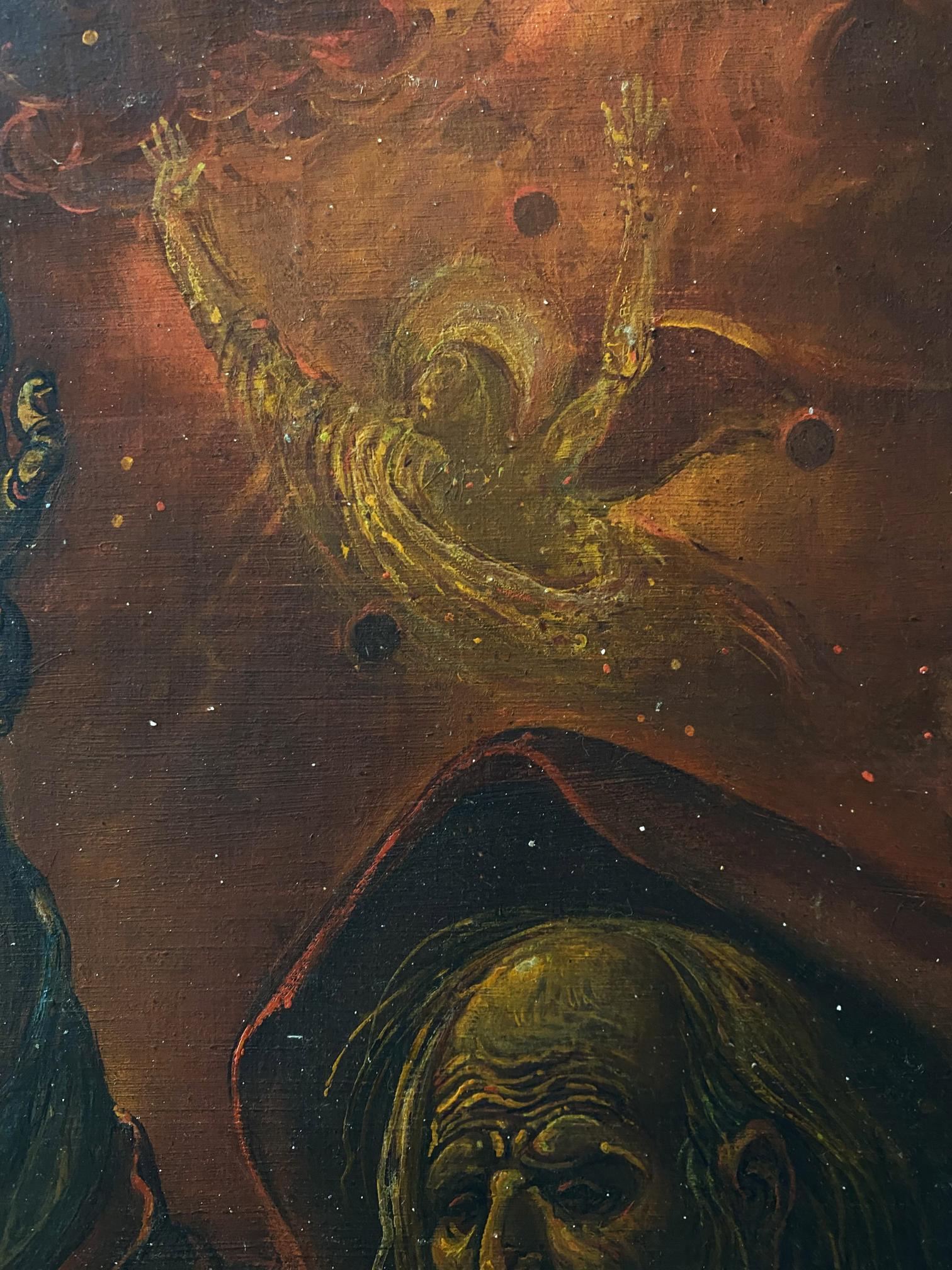 Oil painting of haunting figure in golden robe by Moses Litvinov Oleg Arkad’yevich