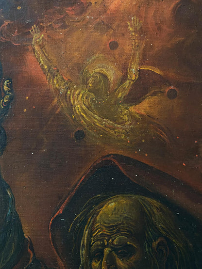 Oil painting of haunting figure in golden robe by Moses Litvinov Oleg Arkad’yevich