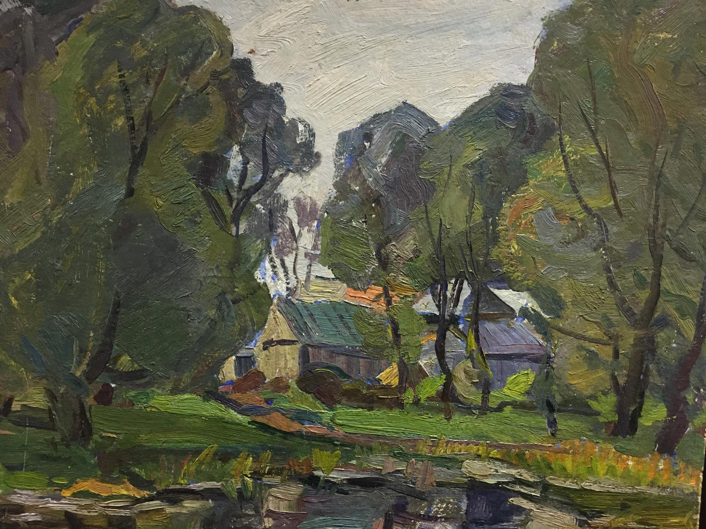 Oil painting River by the village by Gantman Moses Faybovich