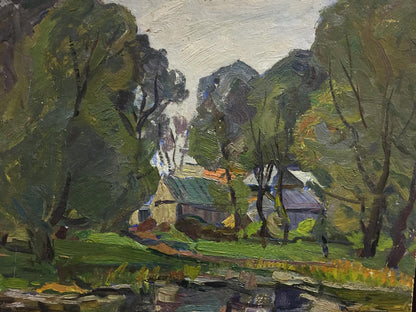 Oil painting River by the village by Gantman Moses Faybovich