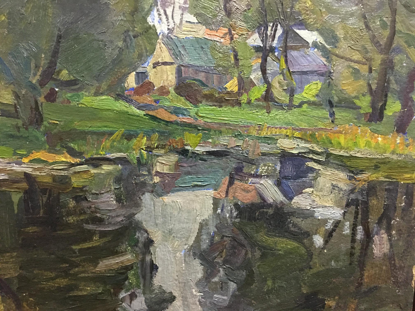 Oil painting River by the village by Gantman Moses Faybovich