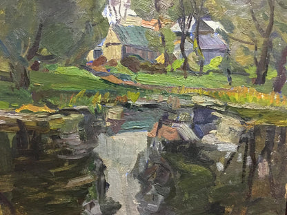 Oil painting River by the village by Gantman Moses Faybovich
