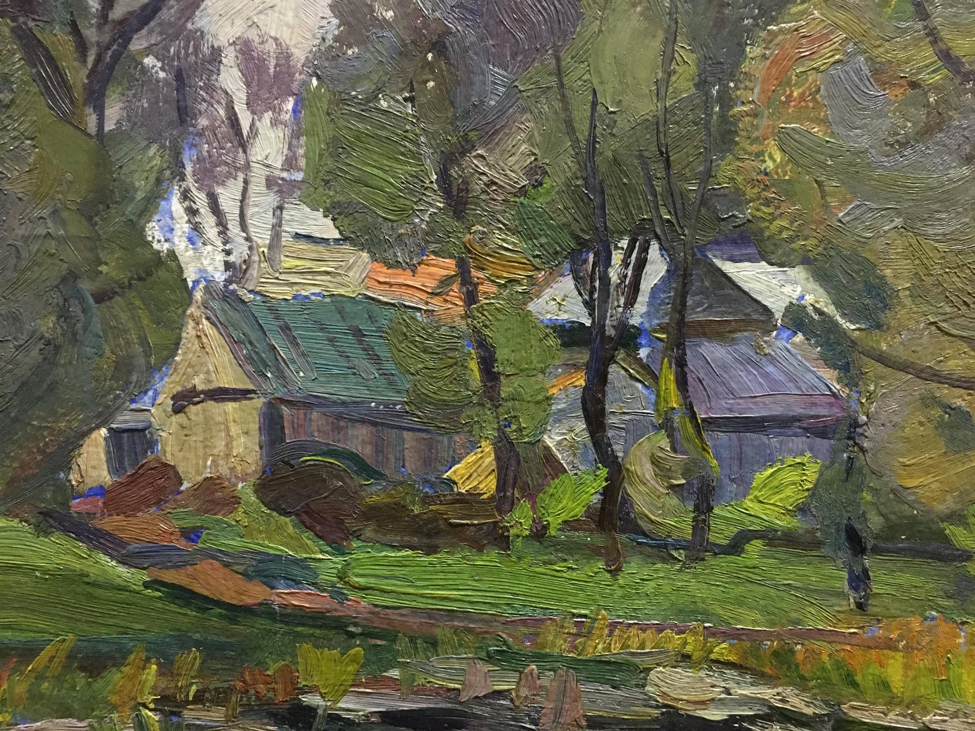 Oil painting River by the village by Gantman Moses Faybovich