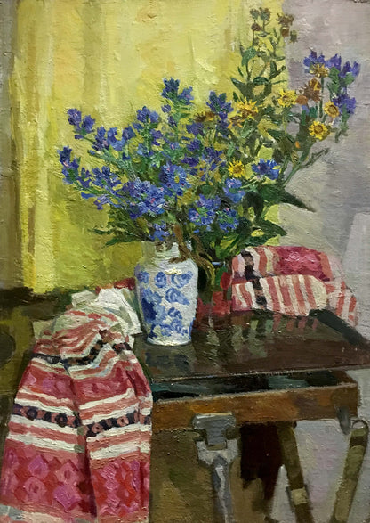 Oil painting Flowers on the table by Konovalov V. Y. with floral vase