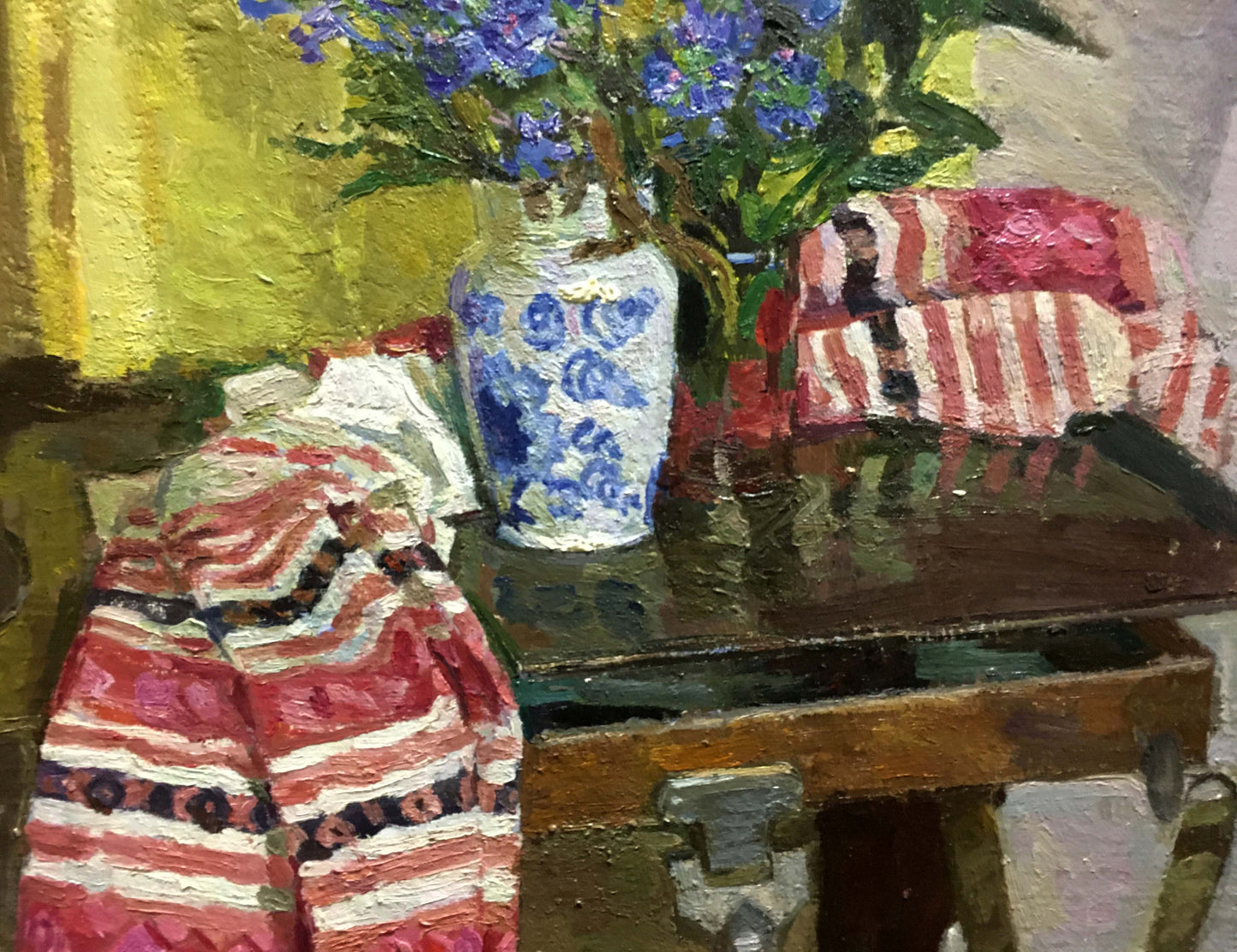 Oil painting Flowers on the table by Konovalov V. Y. with purple flowers
