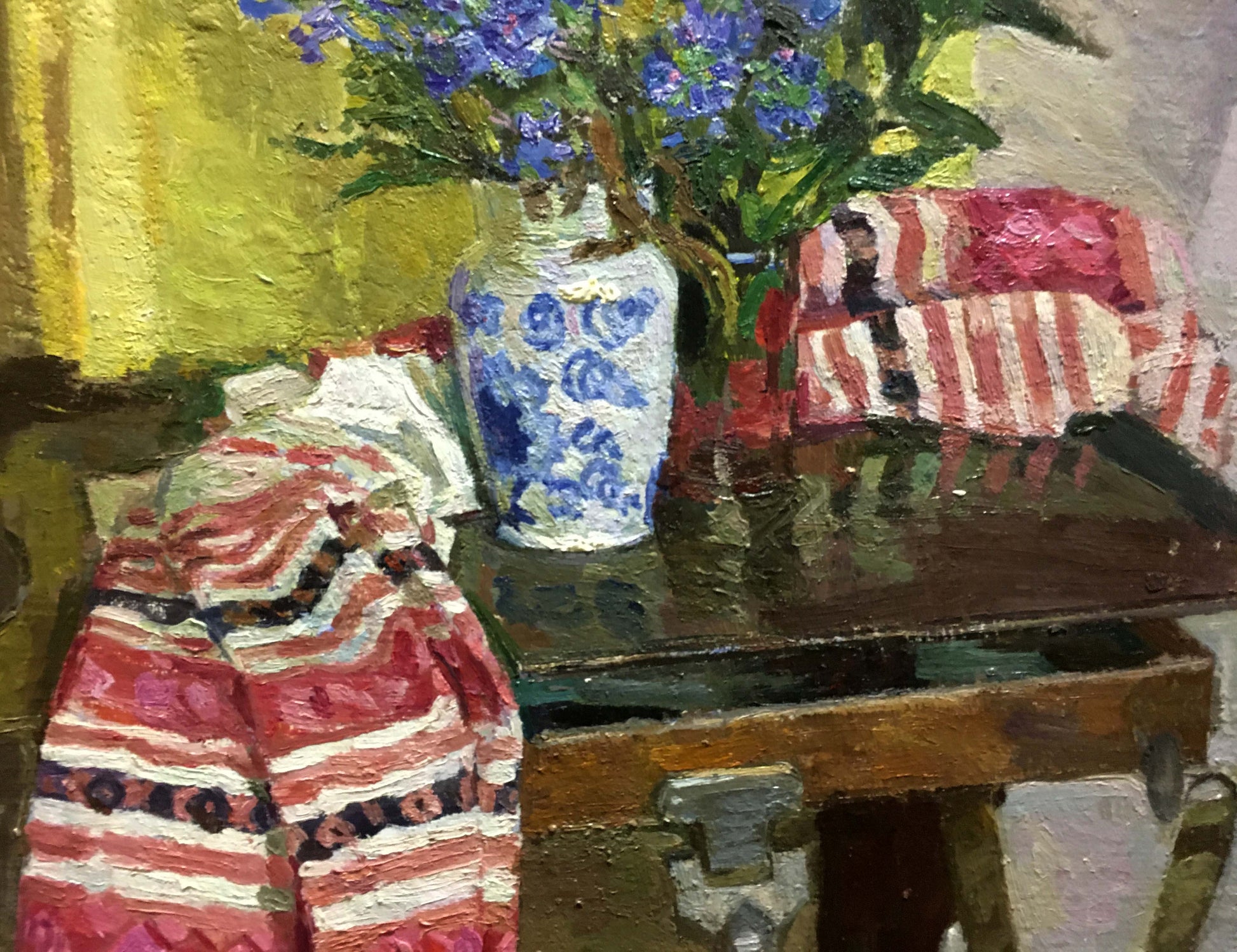 Oil painting Flowers on the table by Konovalov V. Y. with purple flowers