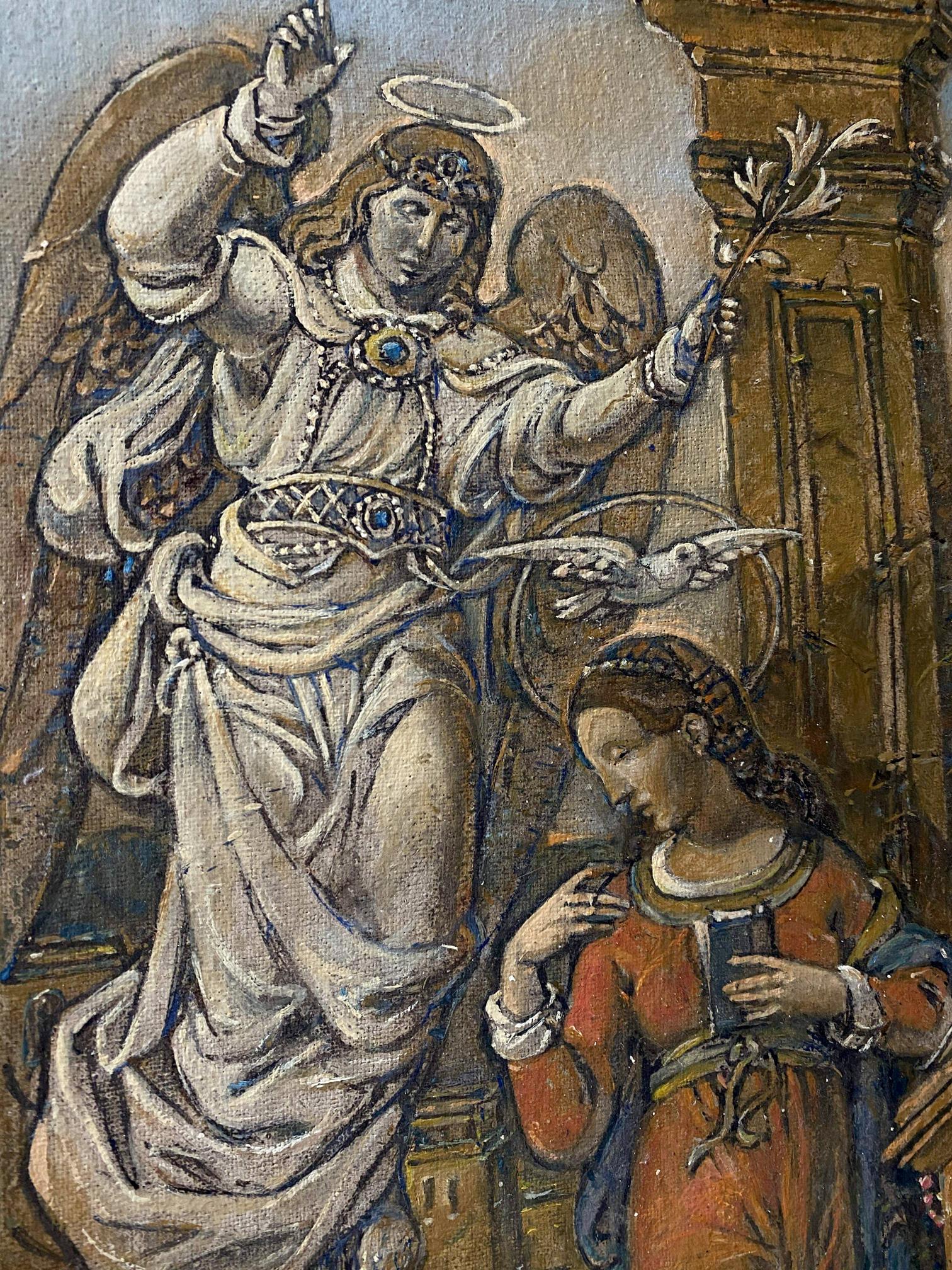Oil painting Annunciation by Litvinov Oleg Arkad’yevich angelic figure with leaves