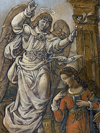 Oil painting Annunciation by Litvinov Oleg Arkad’yevich angelic figure with leaves