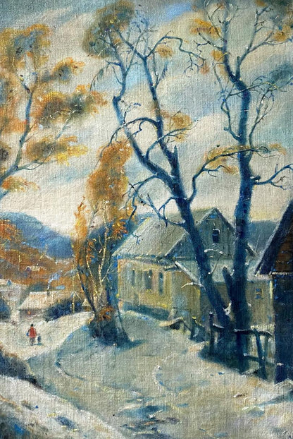 Oil painting Winter day by Litvinov Oleg Arkad’yevich snowy village scene