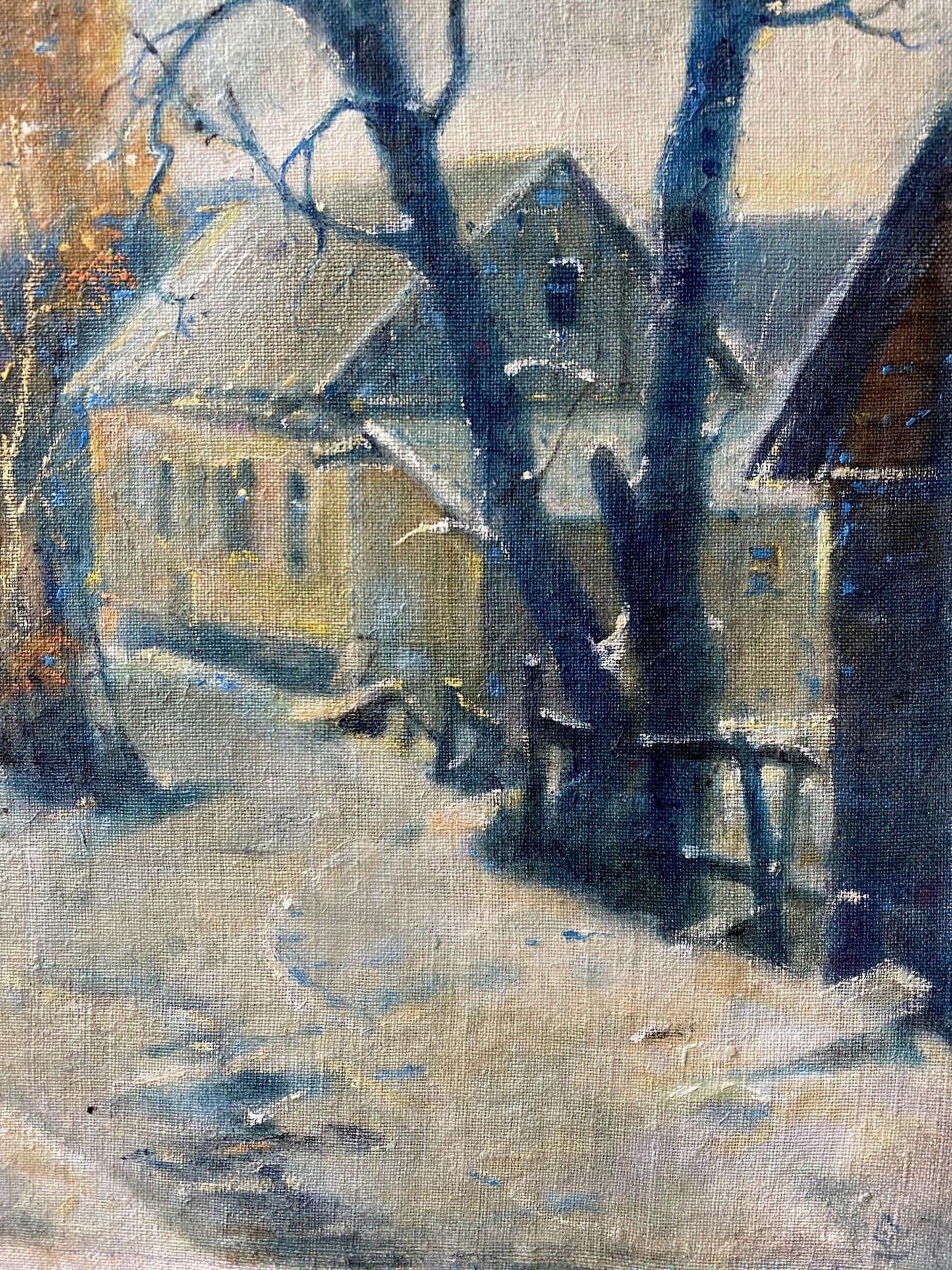 Oil painting Winter day by Litvinov Oleg Arkad’yevich snowy village