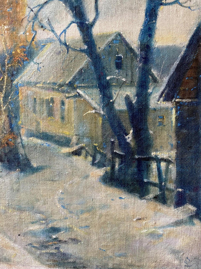 Oil painting Winter day by Litvinov Oleg Arkad’yevich snowy village