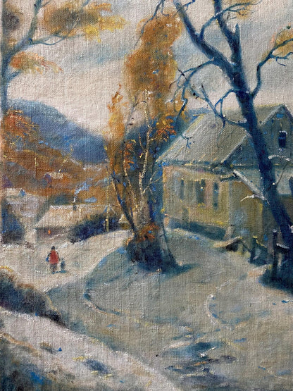 Oil painting Winter day by Litvinov Oleg Arkadyevich snowy village scene