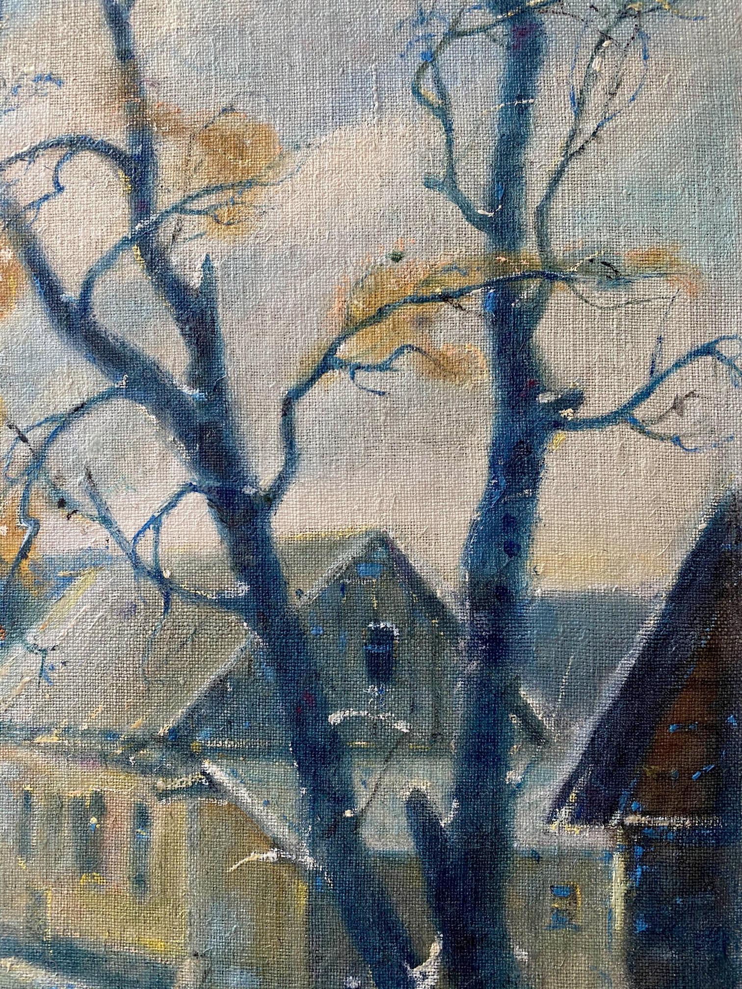 Oil painting Winter day by Litvinov Oleg Arkad’yevich: bare branches in blue-black sky