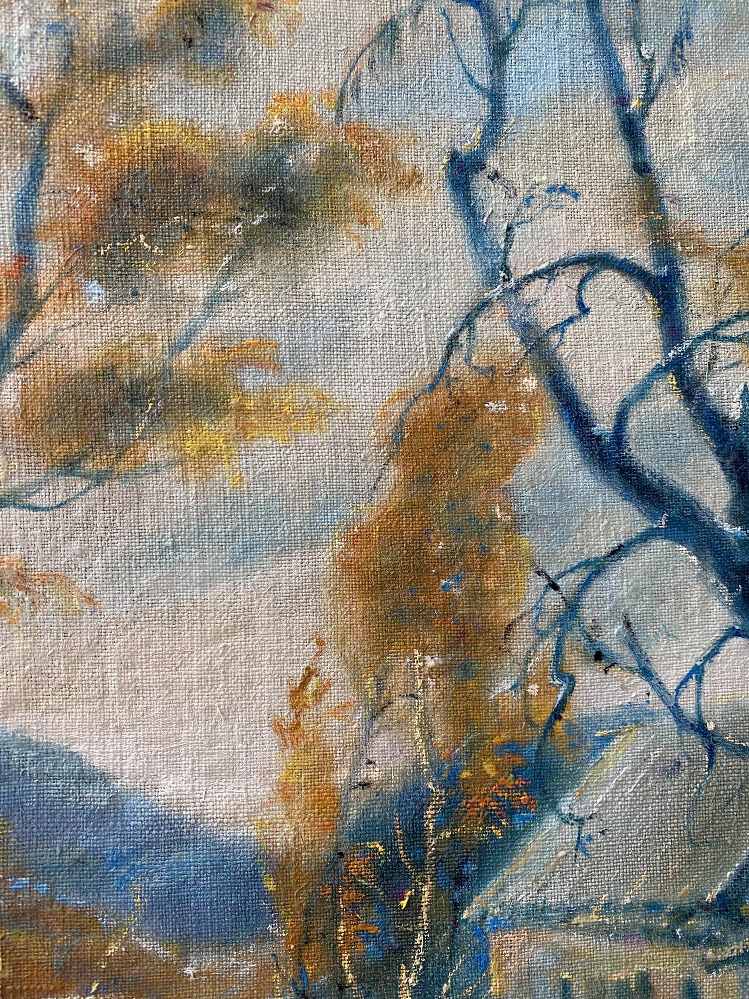 Oil painting Winter day by Litvinov Oleg Arkad’yevich: abstract blue branches, orange foliage