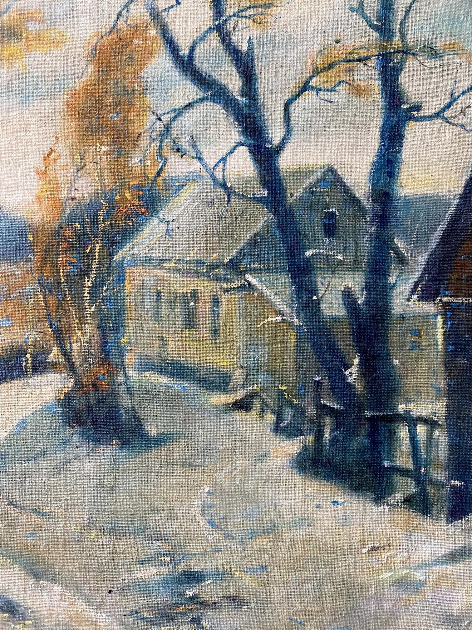 Oil painting Winter day by Litvinov Oleg Arkad’yevich rustic snowy village