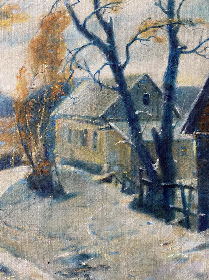 Oil painting Winter day by Litvinov Oleg Arkad’yevich rustic snowy village