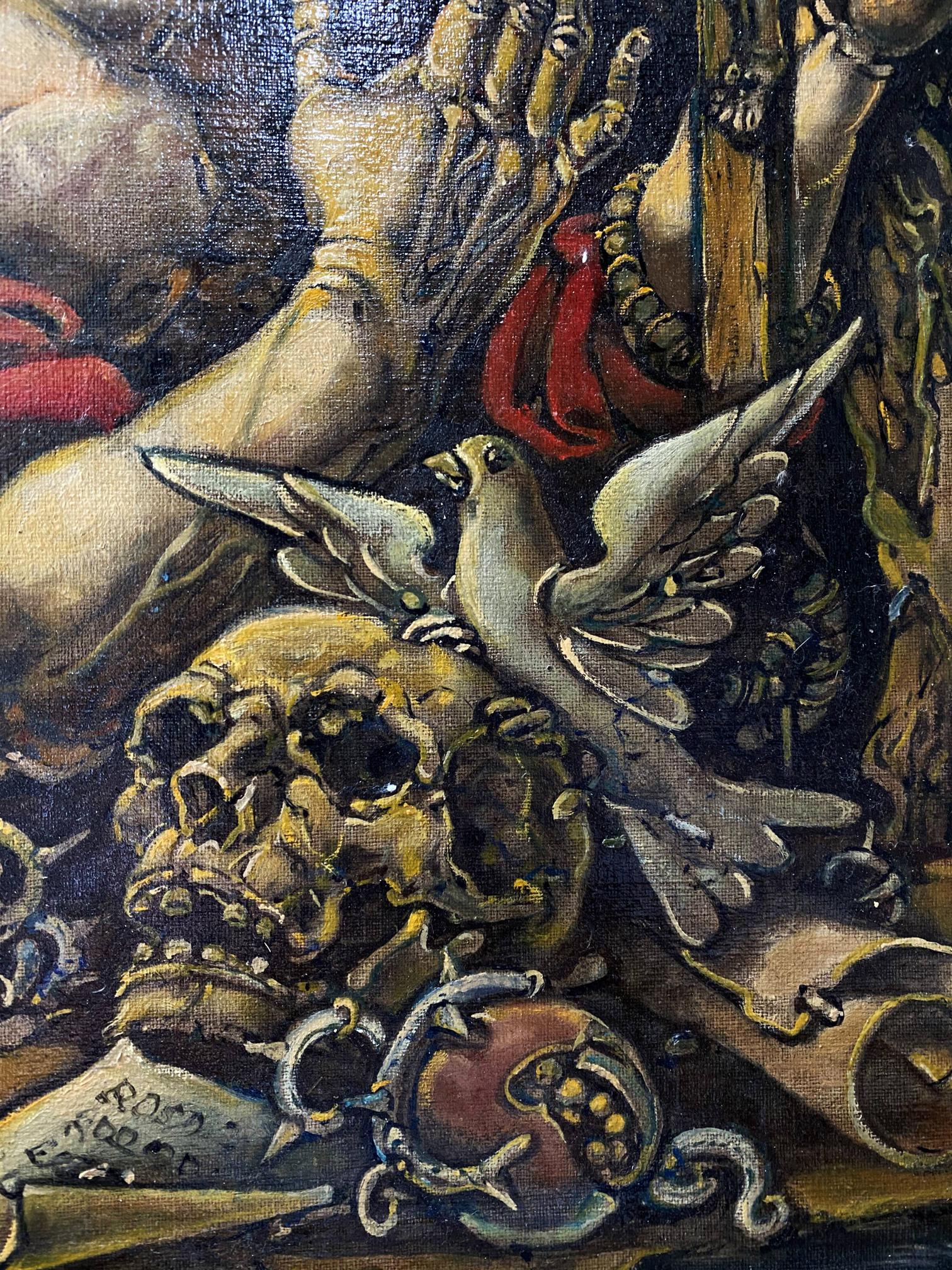 White dove with outstretched wings on yellowish skull by Litvinov Oleg Arkad’yevich