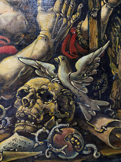 White dove with outstretched wings on yellowish skull by Litvinov Oleg Arkad’yevich