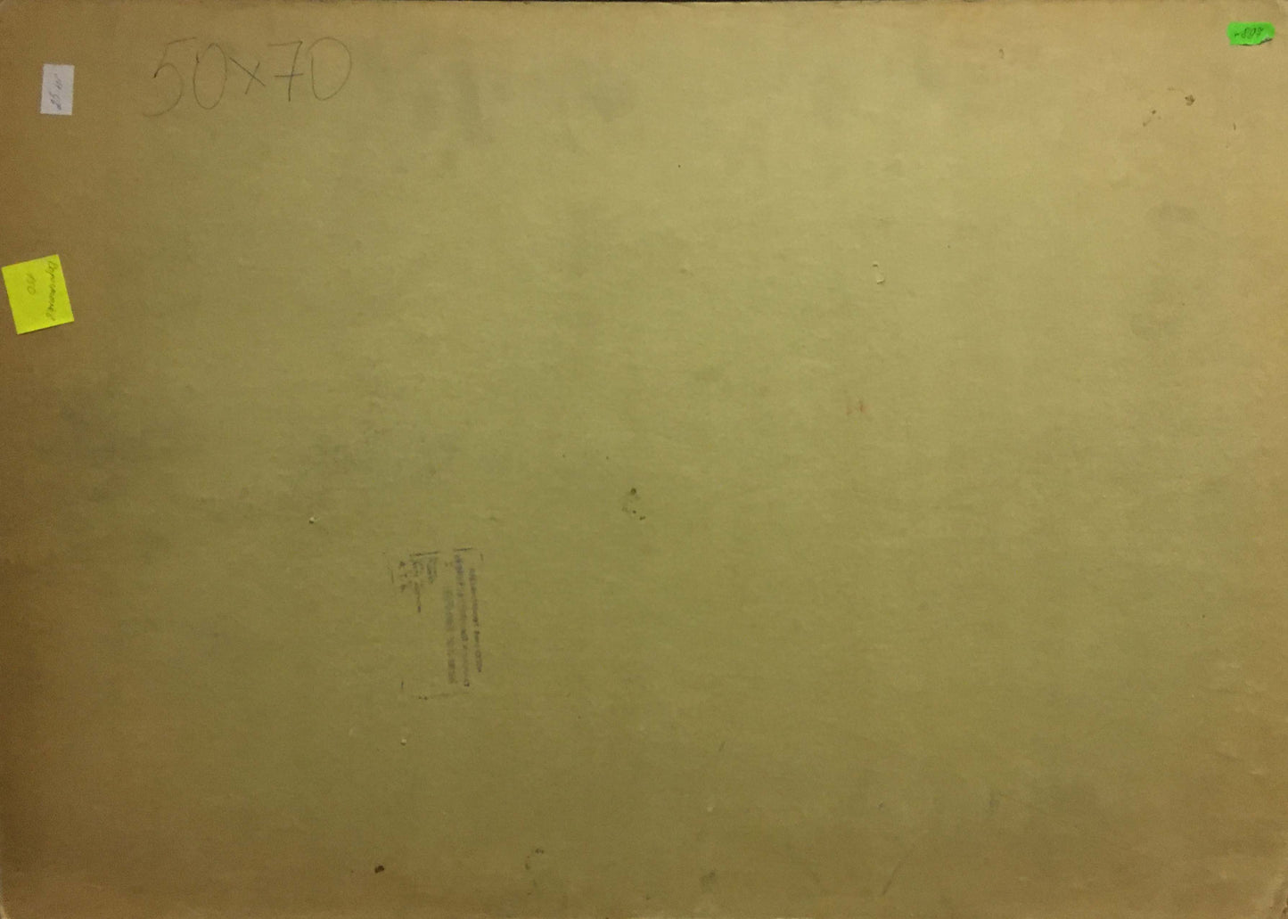 Back of oil painting Flowers by Korostelev Vladimir Alexandrovich on beige textured canvas