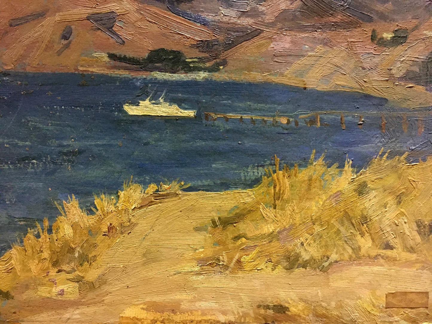 Oil painting by Maksimushkina Vera Alexandrovna: white ship on blue water
