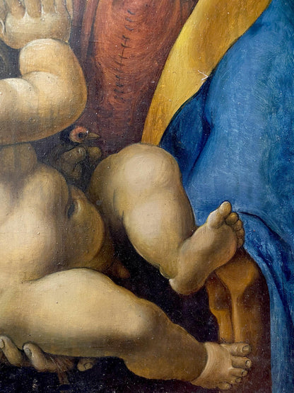 Oil painting by Leonardo Litvinov Oleg Arkadyevich of cherub in blue gold drapery