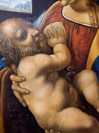 Oil painting by Leonardo Litvinov of bearded man holding infant