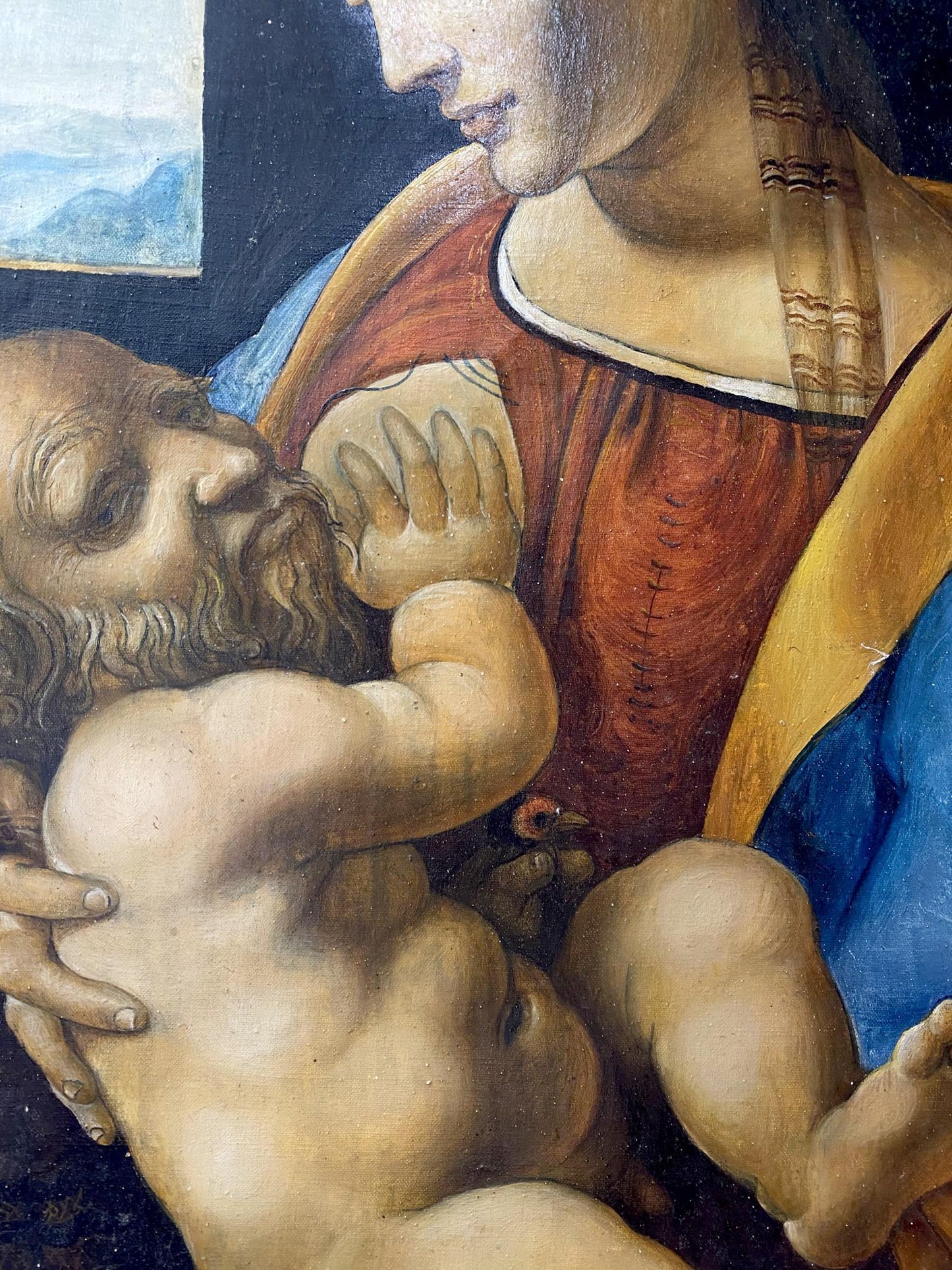 Oil painting by Leonardo Litvinov: Virgin Mary nursing infant Jesus