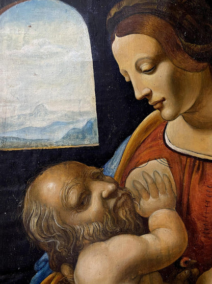 Serene Virgin Mary oil painting by Leonardo Litvinov cradling infant Jesus