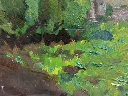 Textured oil painting of lush forest floor in Lonely House by Les Vladimir Stepanovich