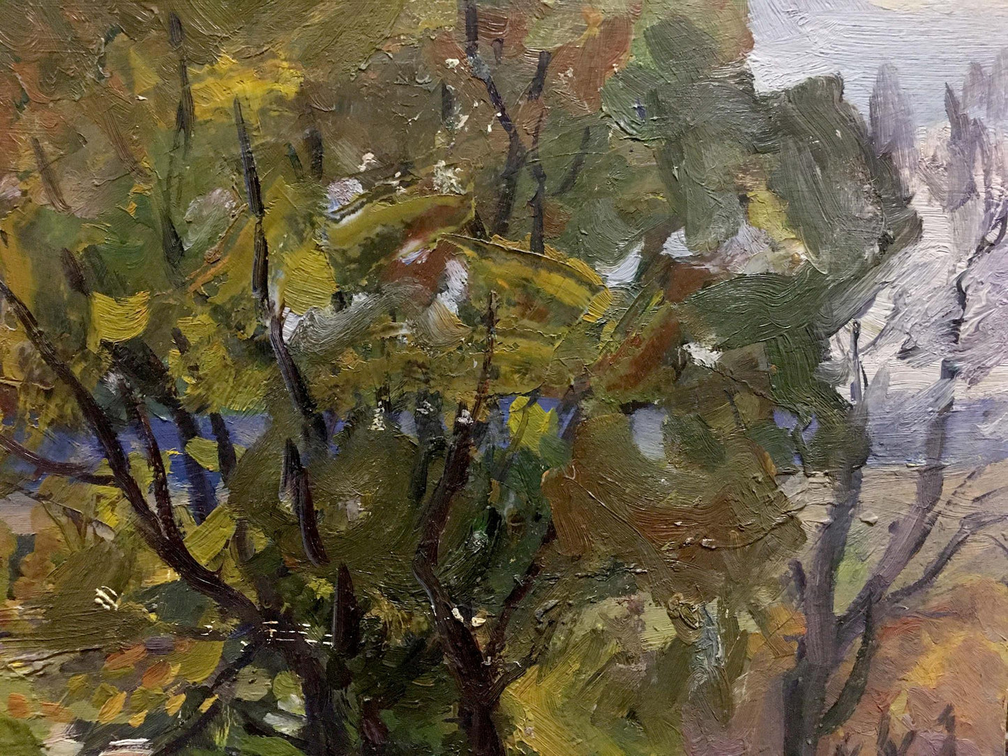 Impressionistic oil painting of old big tree by unknown artist