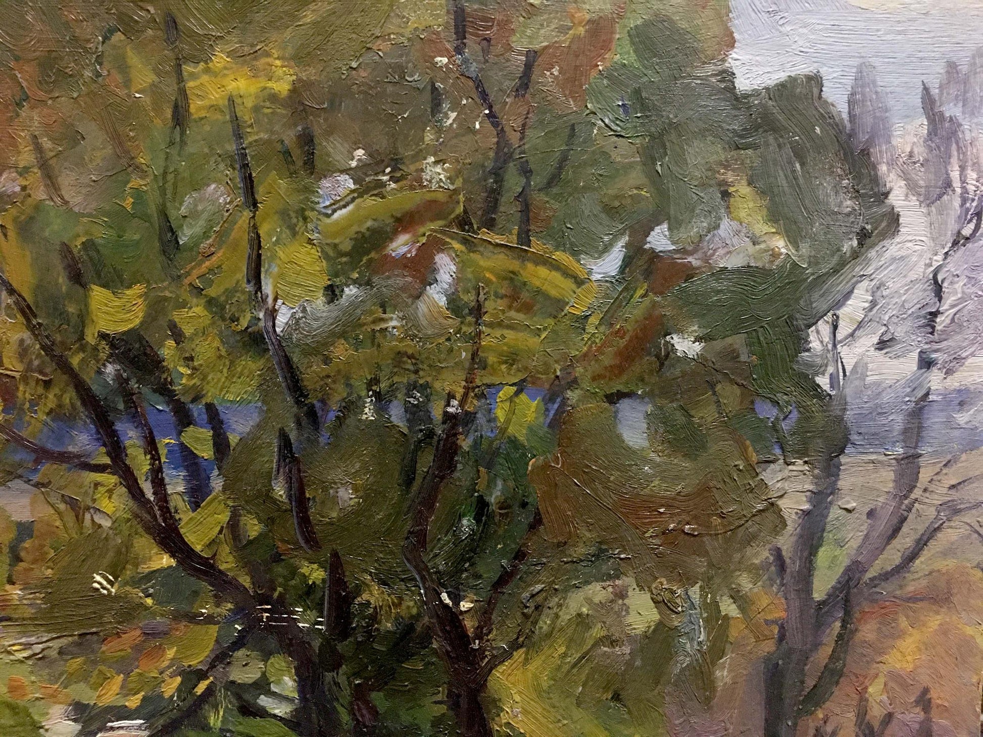 Impressionistic oil painting of old big tree by unknown artist
