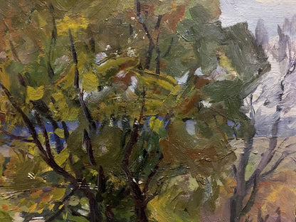 Impressionistic oil painting of old big tree by unknown artist