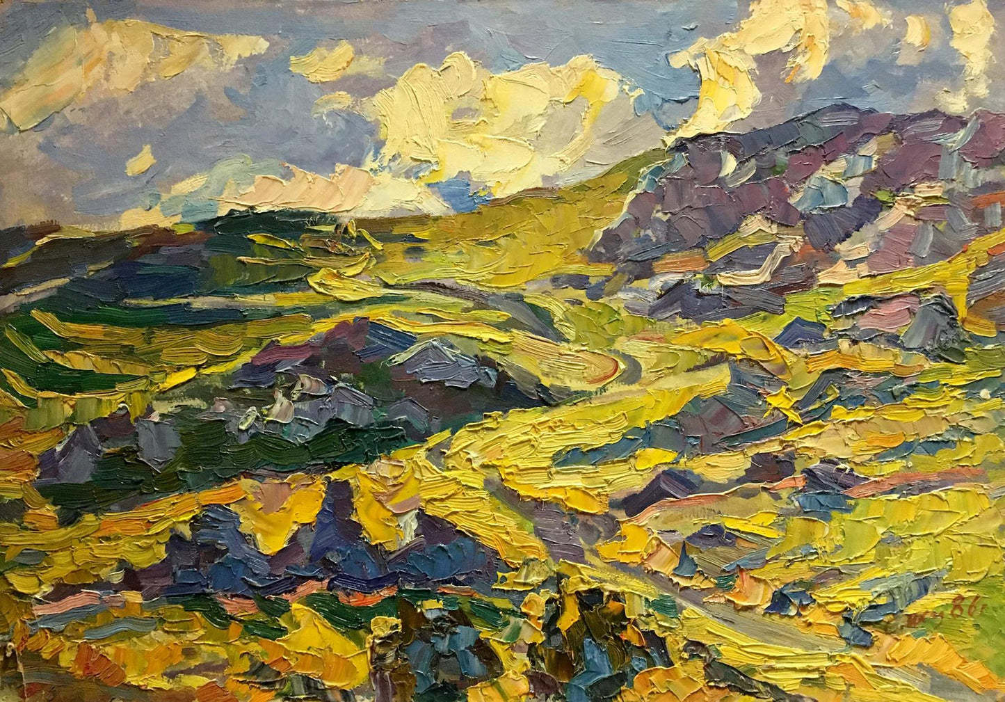 Vibrant impressionist oil painting of mountain evening landscape by Shapovalov Sergey Gavrilovich