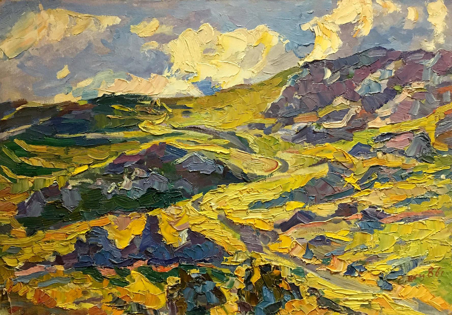 Vibrant impressionist oil painting of mountain evening landscape by Shapovalov Sergey Gavrilovich