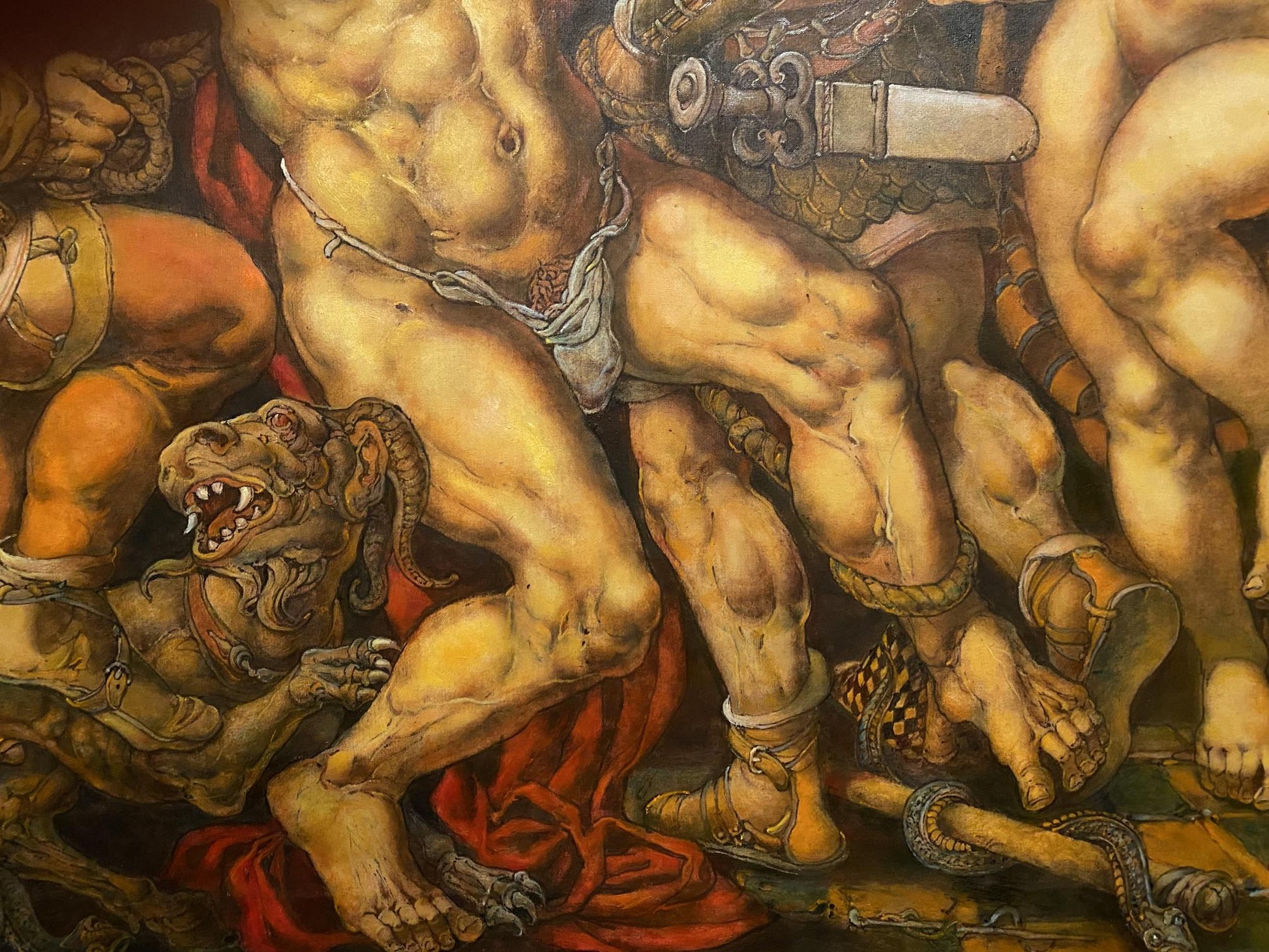 Oil painting of muscular nude Samson with cloth waist by Oleg Litvinov