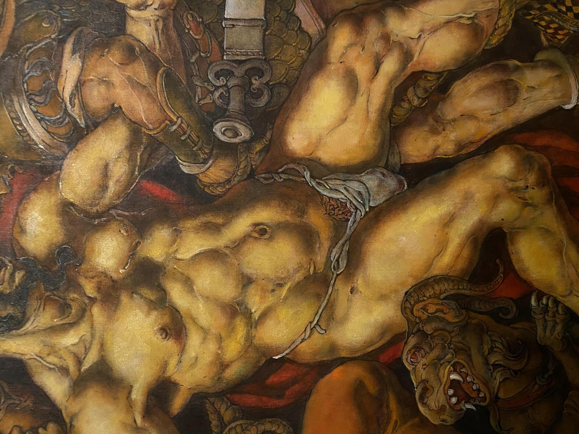 Oil painting of Samson and Delilah by Oleg Litvinov, nude muscular figures