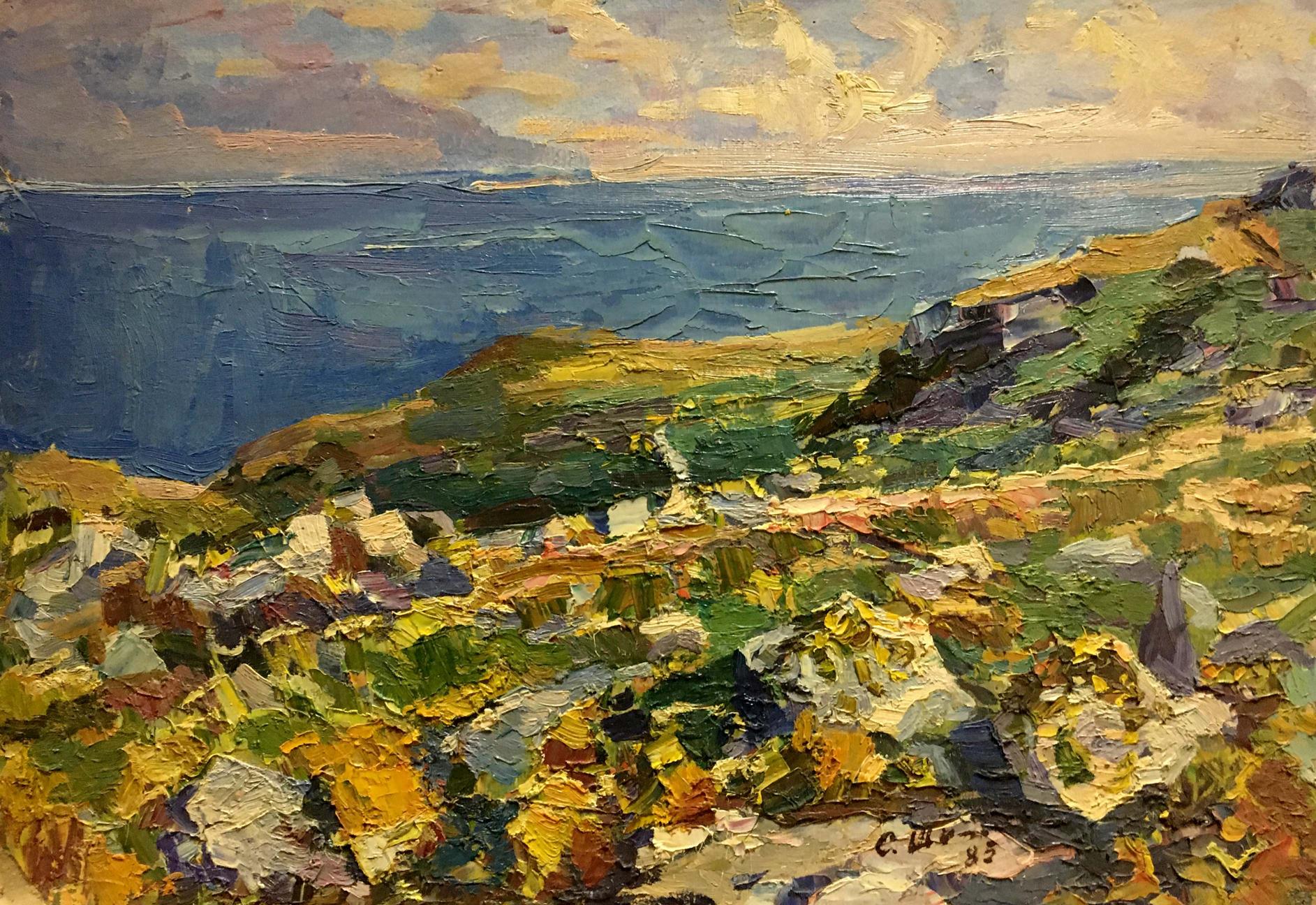 Impressionistic oil painting by Shapovalov Sergey Gavrilovich of coastal hills and sea