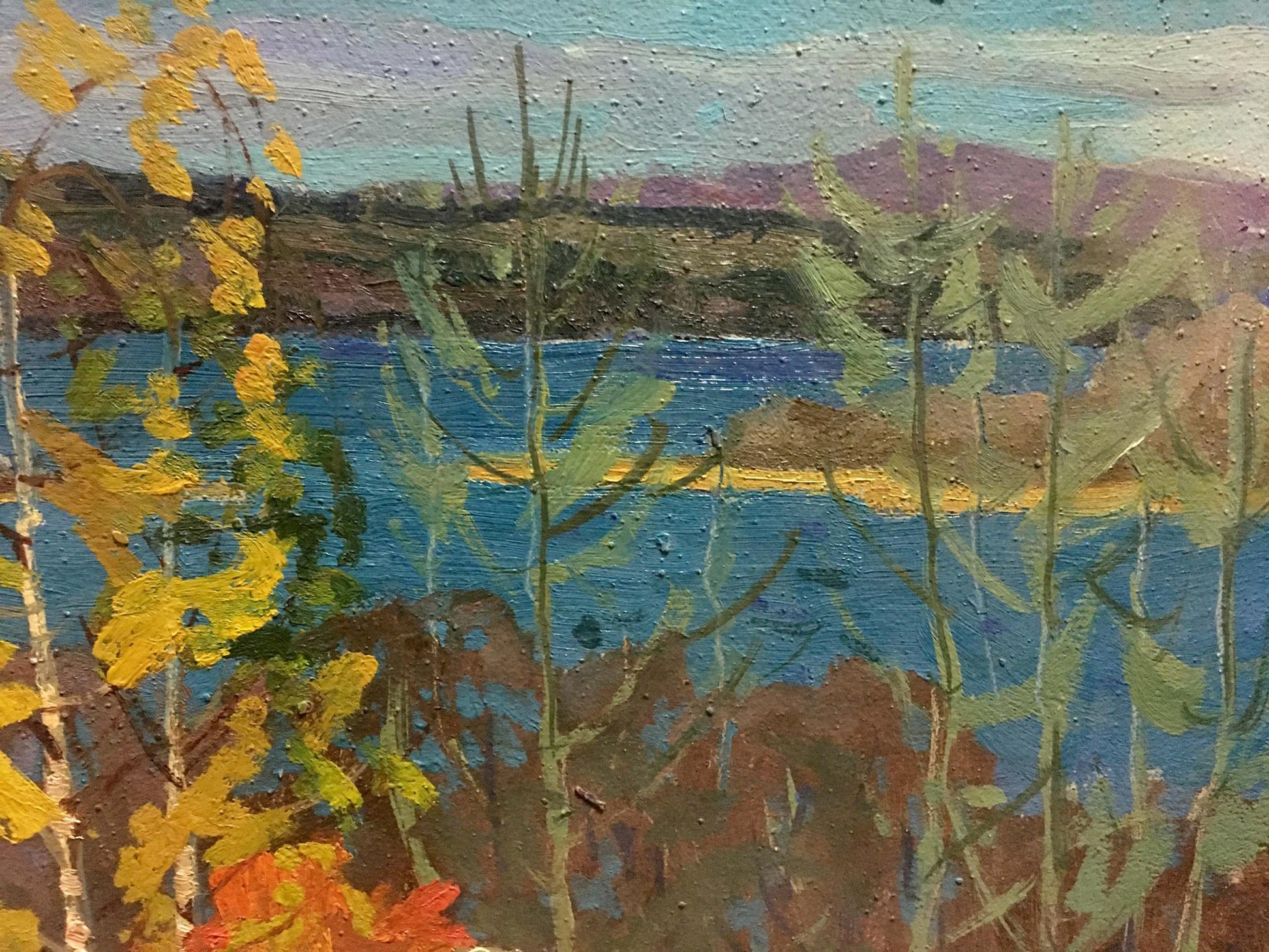 Oil painting by Korostelev Vladimir Alexandrovich: serene autumn lake scene