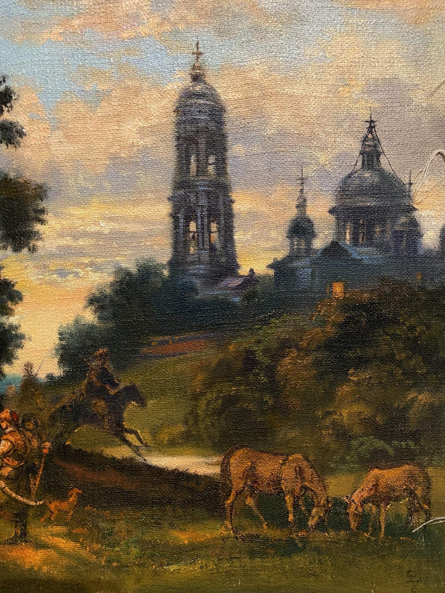 Oil painting Cossacks at the monastery by Litvinov, pastoral scene