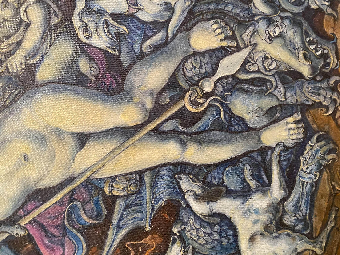 Oil painting Diana’s Hunt by Litvinov Oleg Arkad’yevich with nude figure amid demons