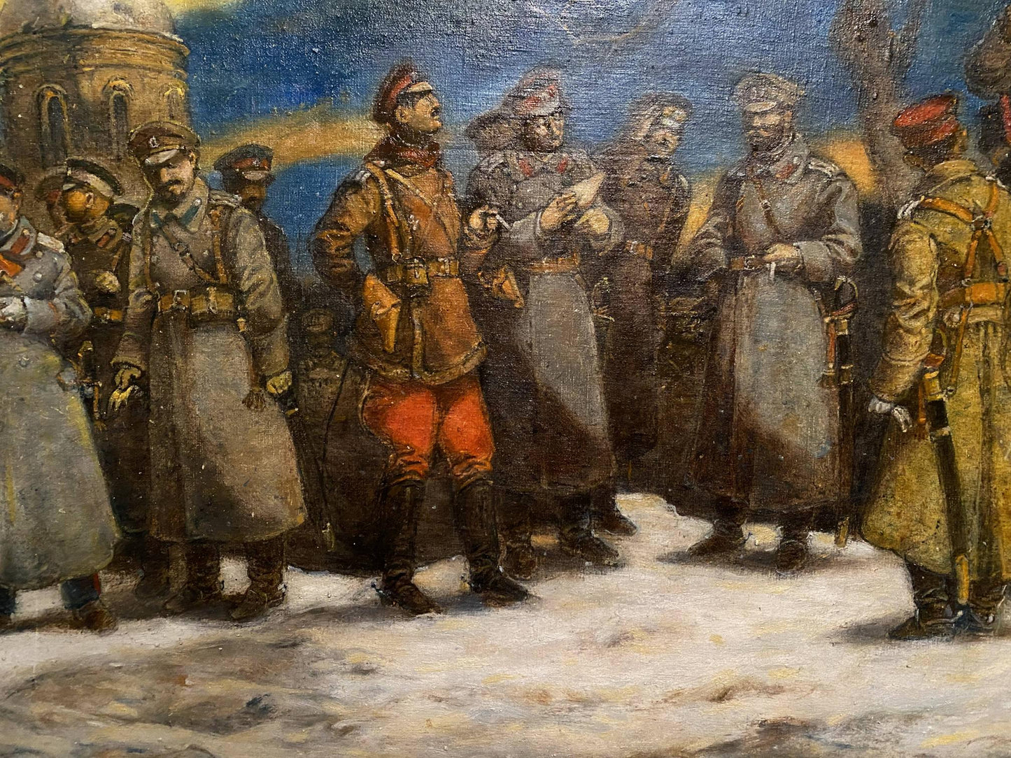 Oil painting Renunciation by Litvinov Oleg Arkadyevich: soldiers in gray coats with red accents