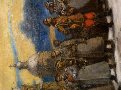 Oil painting by Litvinov Oleg Arkad’yevich: soldiers near domed building