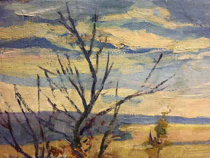 Textured oil painting of bare dark-branched tree by Gantman Moses Faybovich