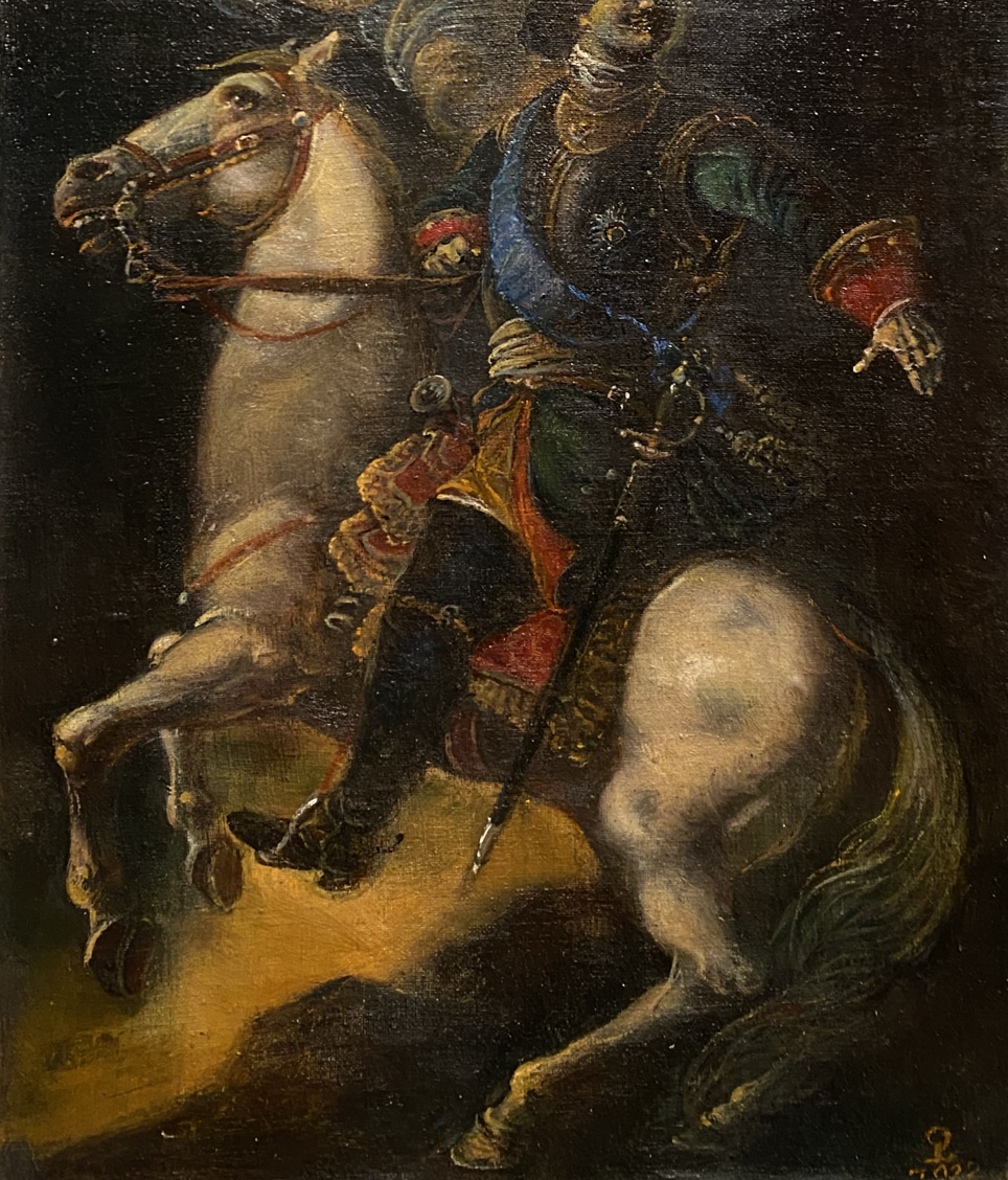 Oil painting by Peter 1 Litvinov Oleg Arkad’yevich: knight on white horse