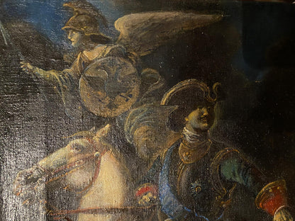 Classical oil painting by Oleg Arkad’yevich Litvinov: winged warrior and Peter 1 on horseback