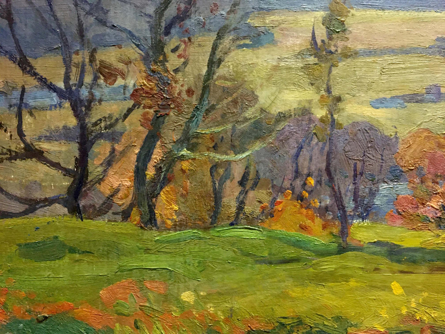 Impressionistic oil painting by Gantman Moses Faybovich, textured foliage under sunny sky