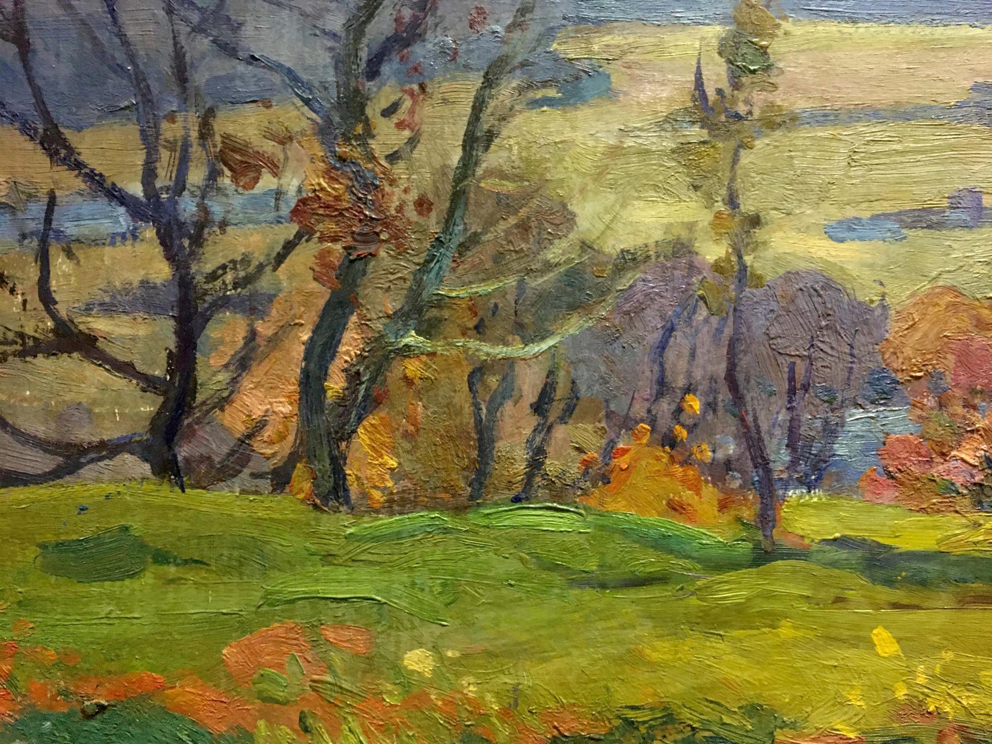 Impressionistic oil painting by Gantman Moses Faybovich, textured foliage under sunny sky